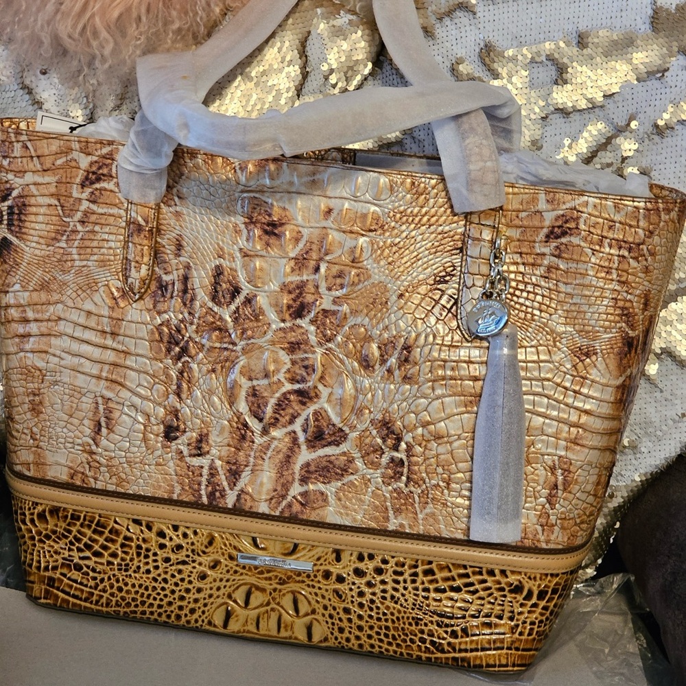 Brahmin Gold and Brown Embossed Tote
